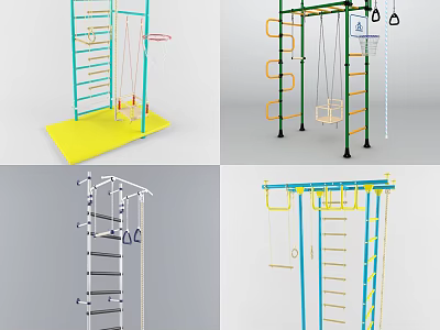 Multifunctional Outdoor Sports Playground Equipment With Climbing Ladders Swings Rings And Ropes 3d model