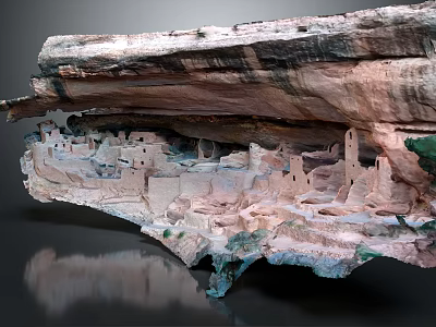 Rocky Cliffside Terrain With Ancient Cave Dwellings Weathered Rock Formations And Historic Ruins 3d model