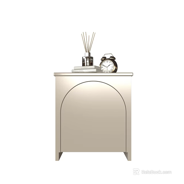 Modern Minimalist Bedside Table With Arched Door Design Alarm Clock And Aromatherapy Diffuser 3d model