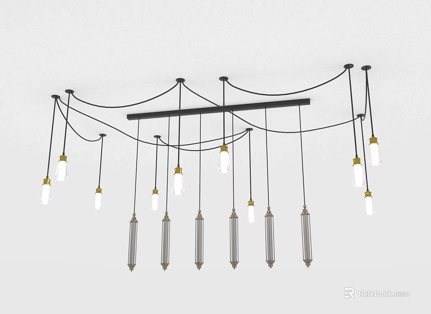Modern Chandelier Furniture With Multiple Pendant Lights And Metal Frame Design 3d model 