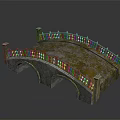 Classical Stone Bridge Structure With Three Arched Openings And Ornate Iron Railing 3d model