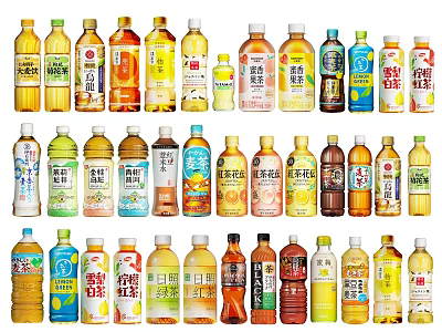 Various Bottled Drinks with Assorted Colors and Flavors Including Juice Tea and Other Beverages 3d model