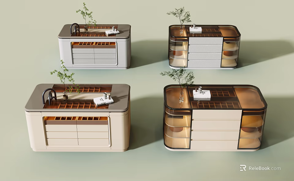 Modern Wardrobe Design With Drawers Transparent Panels And Top Decorative Plants 3d model 