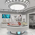 Modern Cosmetics Store Interior With Circular Display Counter Screen Lighting And Product Displays