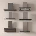 Modern Kitchen Appliances With Various Stylish Range Hoods Mounted On Wall 3d model