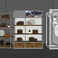 Industrial Display Shelves With Metal Racks Wooden Drawers Small Plants And Hanging Clothes