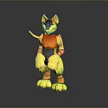 Low Poly Cat Robot 3D Model With Standing Pose Yellow Orange Body And Red Paws