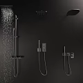 Modern Black Wall Mounted Shower Faucet With Overhead Handheld Showerheads And Water Flow