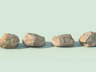 Four Rustic Stone And Wood Elements Displayed On Light Green Surface 3d model