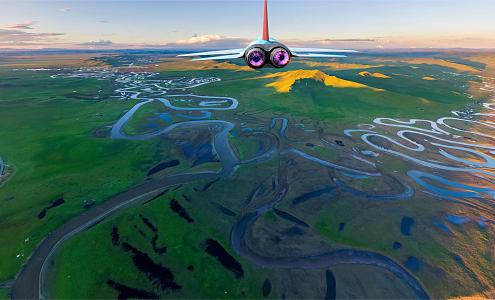 Aerial view of the mountains Sonic plane 3d model