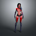 Game Movie Warrior Character With Black Long Hair Red And Black Armor Holding Sword