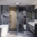 Modern Bathroom Interior Design With Large Window Shower Area And Marble Tile Vanity