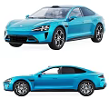 Blue Electric Car With Modern Design Front And Rear View Sleek Exterior
