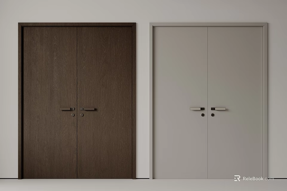 Dark Brown and Light Gray Wooden Double Doors Modern Interior Design 3d model