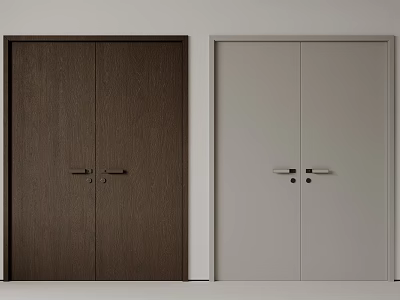 Dark Brown and Light Gray Wooden Double Doors Modern Interior Design 3d model