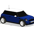 Blue Compact Car With White Roof Black Windows And White Wheels