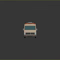 Beige Orange Striped Mobile Vehicle With Green Windows Roof Equipment And Side Compartments