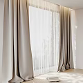 Modern Gray Curtains With White Sheer Panels For Window Light Decoration 3d model
