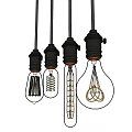 Modern Pendant Lights With Four Different Transparent Glass Bulbs Black Sockets And Yellow Filaments