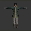 Game and Movie Character in Green Jacket with Arms Extended Standing Posture