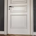 White Hinged Door with Simple Panel Design and Silver Handle on Dark Wall 3d model