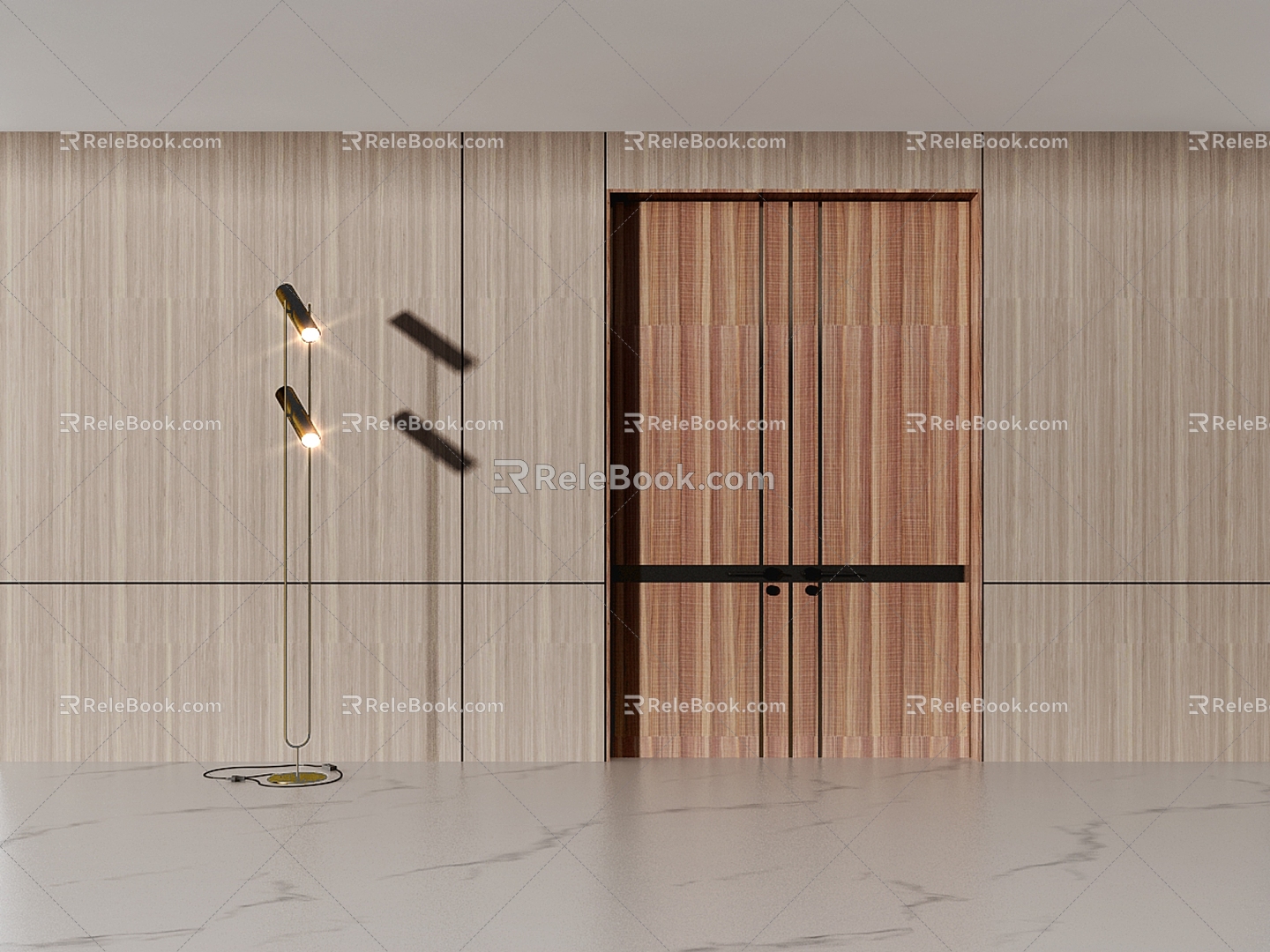 Meeting room with double doors, floor lamp 3d model