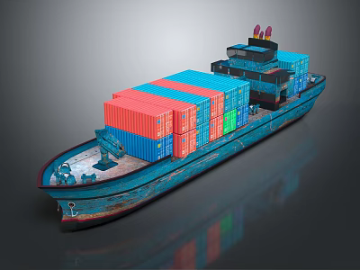 3D Rendered Cargo Ship With Colorful Containers And Rusty Hull 3d model