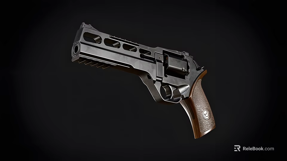 Black Revolver With Brown Grip And Modern Tactical Firearm Design 3d model 