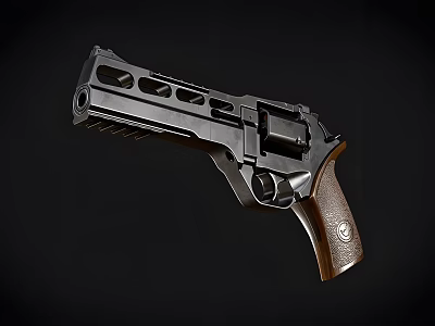 Black Revolver With Brown Grip And Modern Tactical Firearm Design 3d model