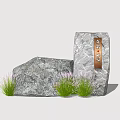 Natural Decorative Stones With Wooden Plaque And Surrounding Green Grass