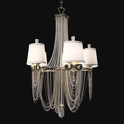 Elegant Modern Chandelier With White Lampshades Gold Metal Frame And Hanging Crystal Chains 3d model