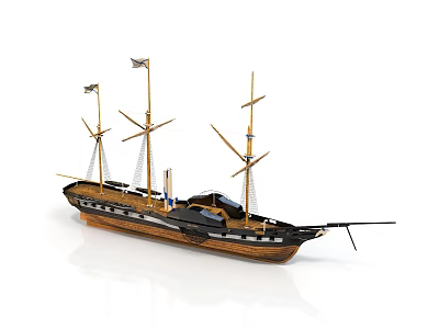 Vintage Sailing Ship With Wooden Hull Multiple Masts And Classic Design 3d model