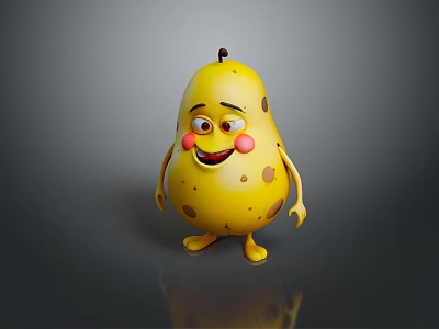 Yellow Pear Shaped Game Movie Character With Brown Spots Smiling Face Blush Cheeks Arms Legs 3d model