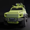 Green Military Armored Vehicle With Roof Mounted Weapon System And Missile Launchers