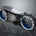 Futuristic Motorcycle With Unique Textured Design White Seat And Blue Wheels