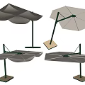Multi Angle Outdoor Sunshade Canopy Design With Beige Cover And Green Metal Frame