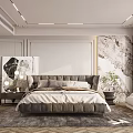 Modern Bedroom Interior Design With Upholstered Bed Marble Accent Wall And Area Rug