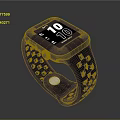 Square Dial Smart Watch With Black Perforated Strap And Digital Display Showing Time 10 10