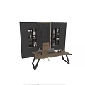 Wooden Office Desk With Laptop Open Notebook Pen Holder Pampas Grass And Brown Chair