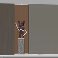 Modern Background Wall With Wooden Panels And Brown Decorative Sculpture On Marble Base