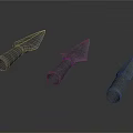 Three Metallic Arrowheads With Shiny Surfaces Displayed On Dark Background