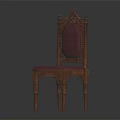 Elegant Wooden Dining Chair With Carved Backrest Purple Cushion And Slender Legs