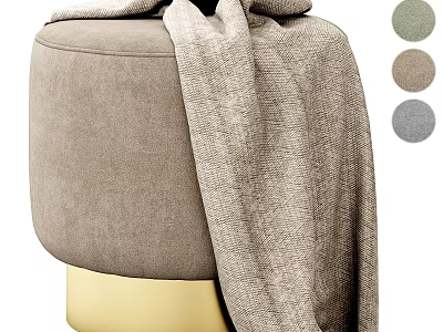 Beige Upholstered Ottoman with Gold Base and Soft Blanket and Multiple Color Choices 3d model