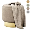 Beige Upholstered Ottoman with Gold Base and Soft Blanket and Multiple Color Choices