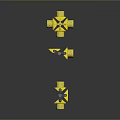 Three Yellow Traffic Lights With Different Illuminated Lamps Standing On Gray Background