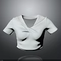 White Short Sleeve Cropped Top with V Neck Twisted Knot Detail and Ribbed Texture Design