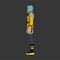 Game and Movie Character With Blue Green Hair Mask Yellow Jacket Gray Pants And Boots