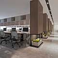 Modern Public Office Area Featuring Workstations Partitions Office Chairs And Potted Plants On Marble Flooring