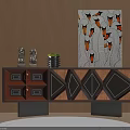 Stylish Interior Cabinet With Geometric Patterns Wooden Wall Decorative Items And Colorful Painting