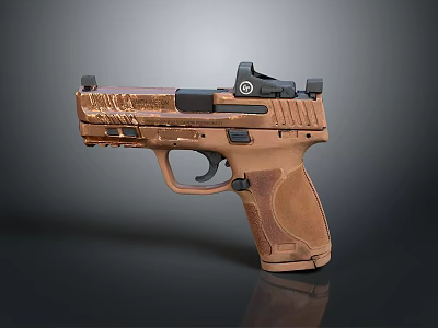 Modern Tactical Pistol With Brown Finish Ergonomic Grip And Scope Attachment 3d model